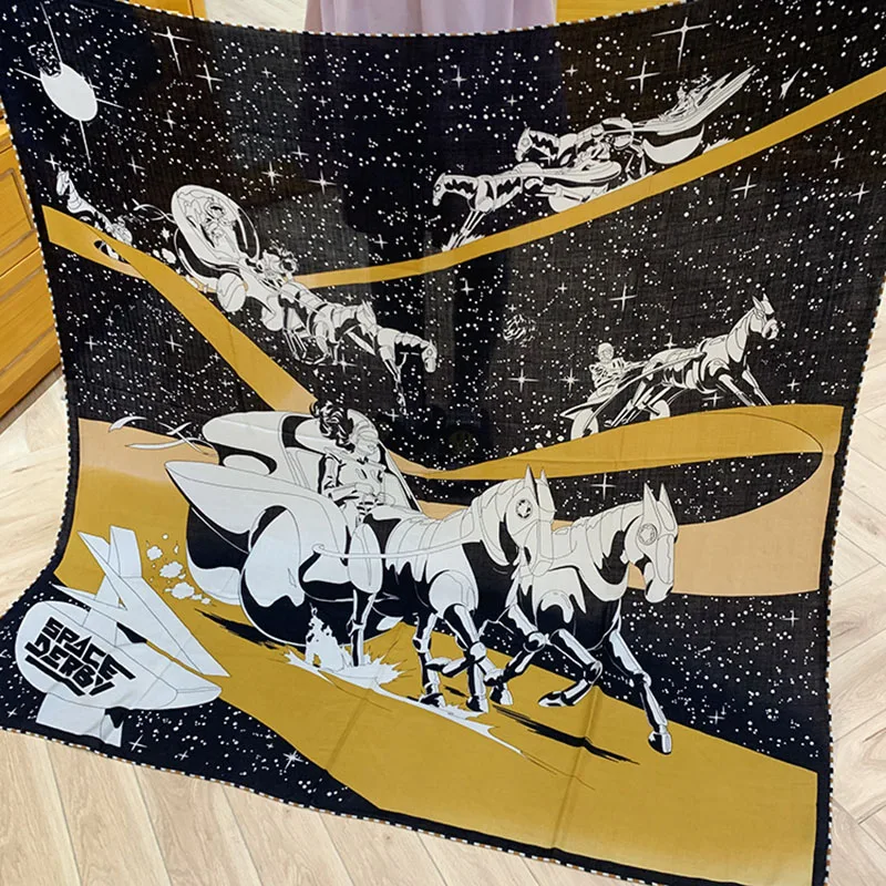 

Luxuri Scarf Woman 70% Cashmere 30% Silk Space Jockey Scarf Design Fashion Print Edge Scarves Winter Shawl Towel Woman Scarf