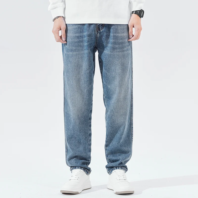 

Джинсы мужские прямые с широкими штанинами, модные уличные штаны из денима в стиле ретро, дизайнерские Свободные мешковатые брюки с вышивко...
