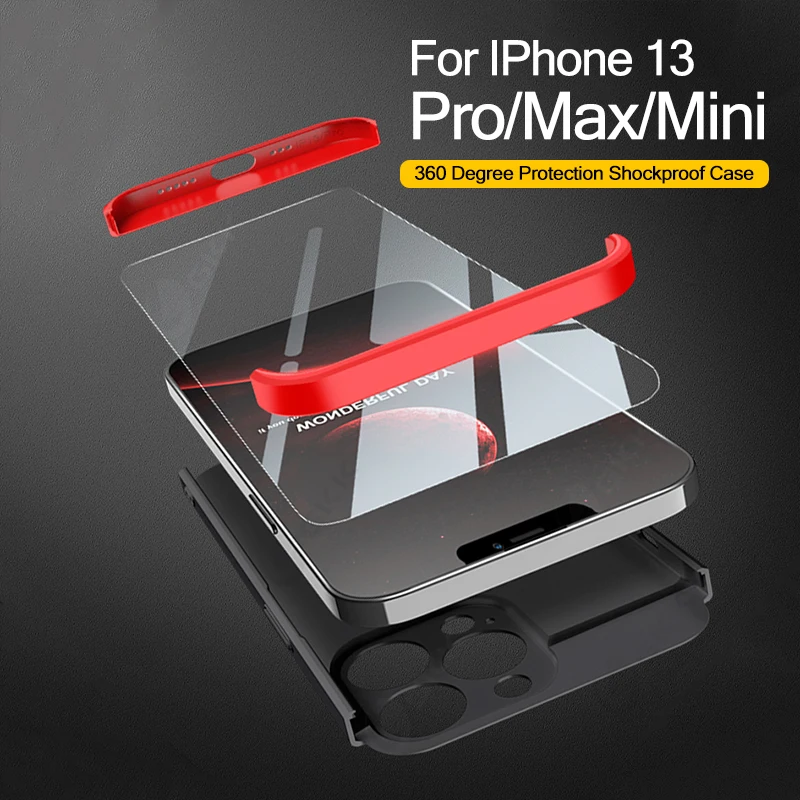 

GKK For iPhone 13 Mini Pro Max Case Armor Shockproof With Glass Hard Matte Plastic Cover For iPhone 13 Mini Pro Max Case Coque
