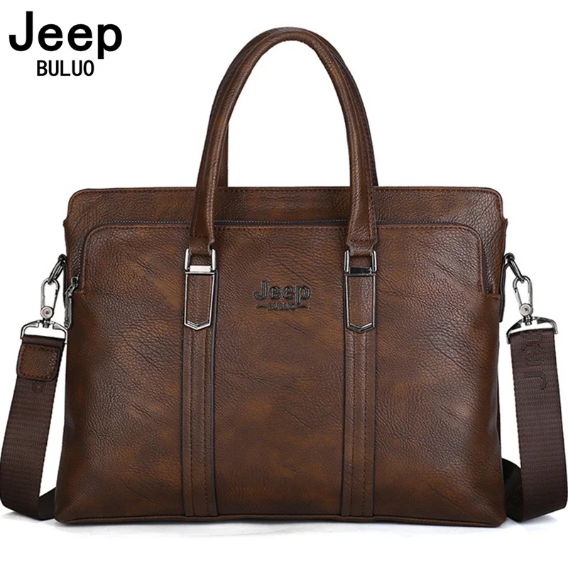 

JEEP BULUO Men Fashion Shoulder PU Leather Business Bags Handbags Black Bag Men For Document Leather Laptop Briefcases Bag