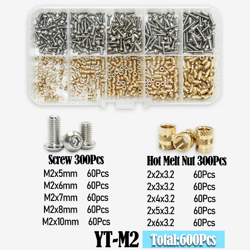 

Латунная термовставка, гайка с насечкой, термоплавкий и набор винтов из нержавеющей стали с шестигранным углублением, медные гайки для 3D-принтера, болты с резьбой nutinсерт