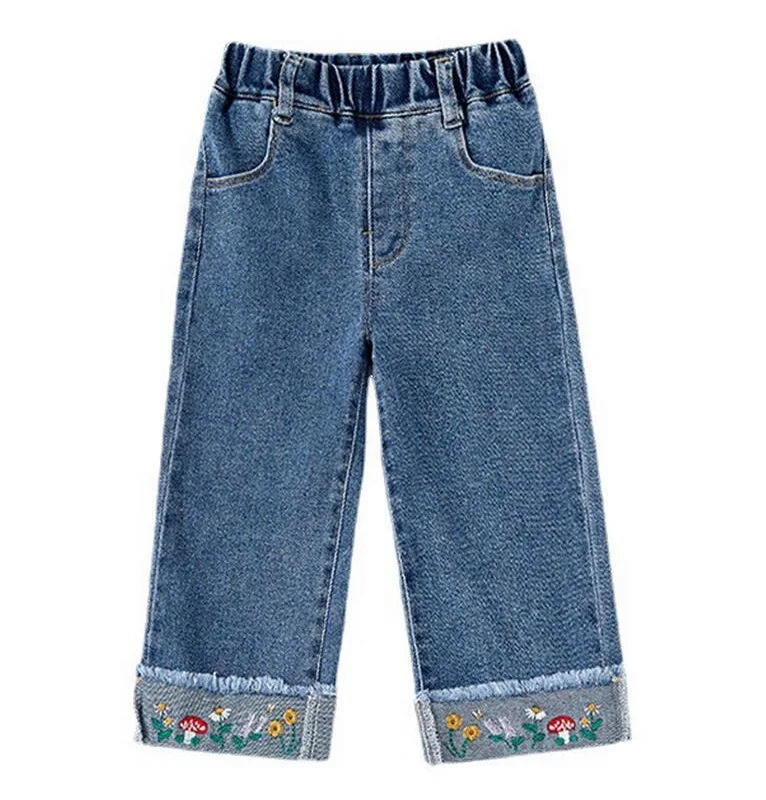 

Jeans For Girls Floral Pattern Kids Jeans Wide Leg Pants Spring Autumn Trousers For Children Casual Clothes For Children's
