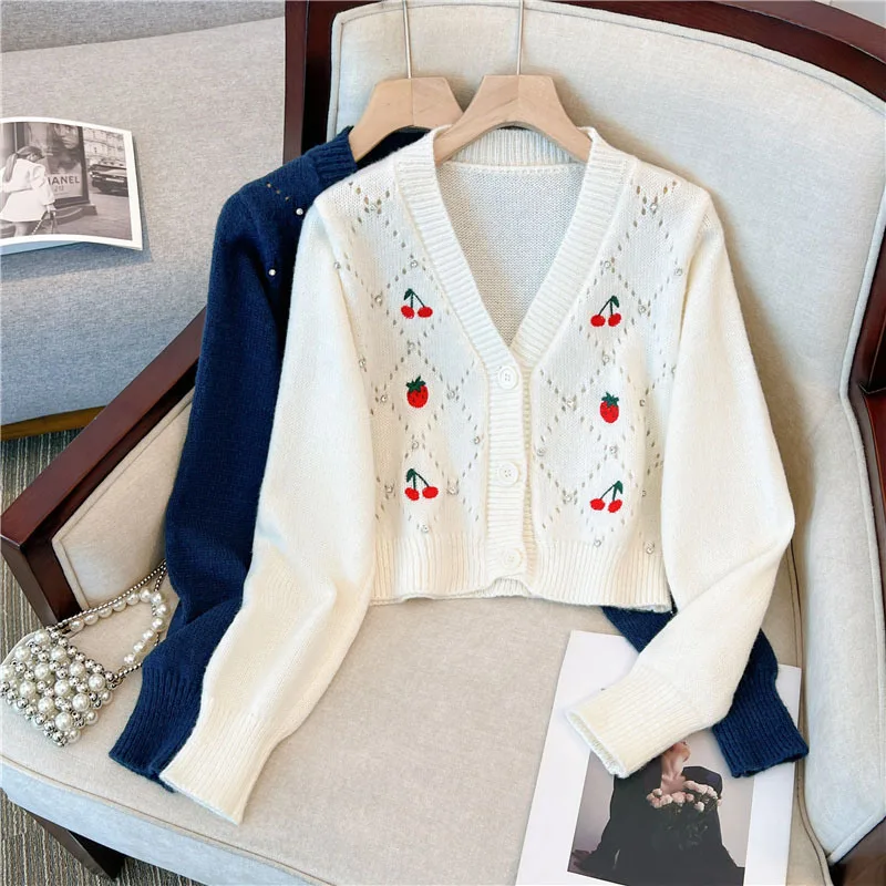 

Свитер, куртка, кардиган, Женский Осенний тонкий дизайнерский нишевый топ с V-образным вырезом, вязаный Новый