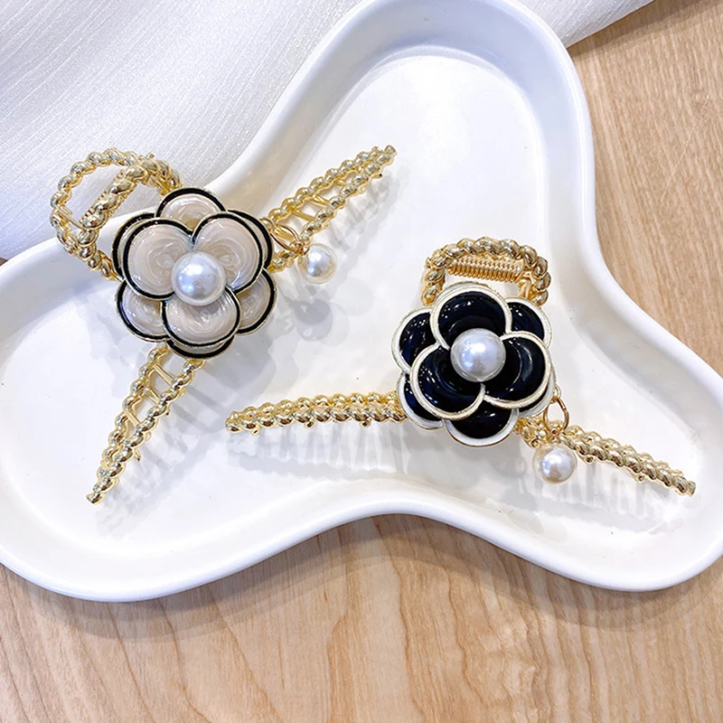 

Vintage Camellia Flower Pearl Claw Clip Trendy Claw Clamp For Women Girl Hair Jewellery Gift Party