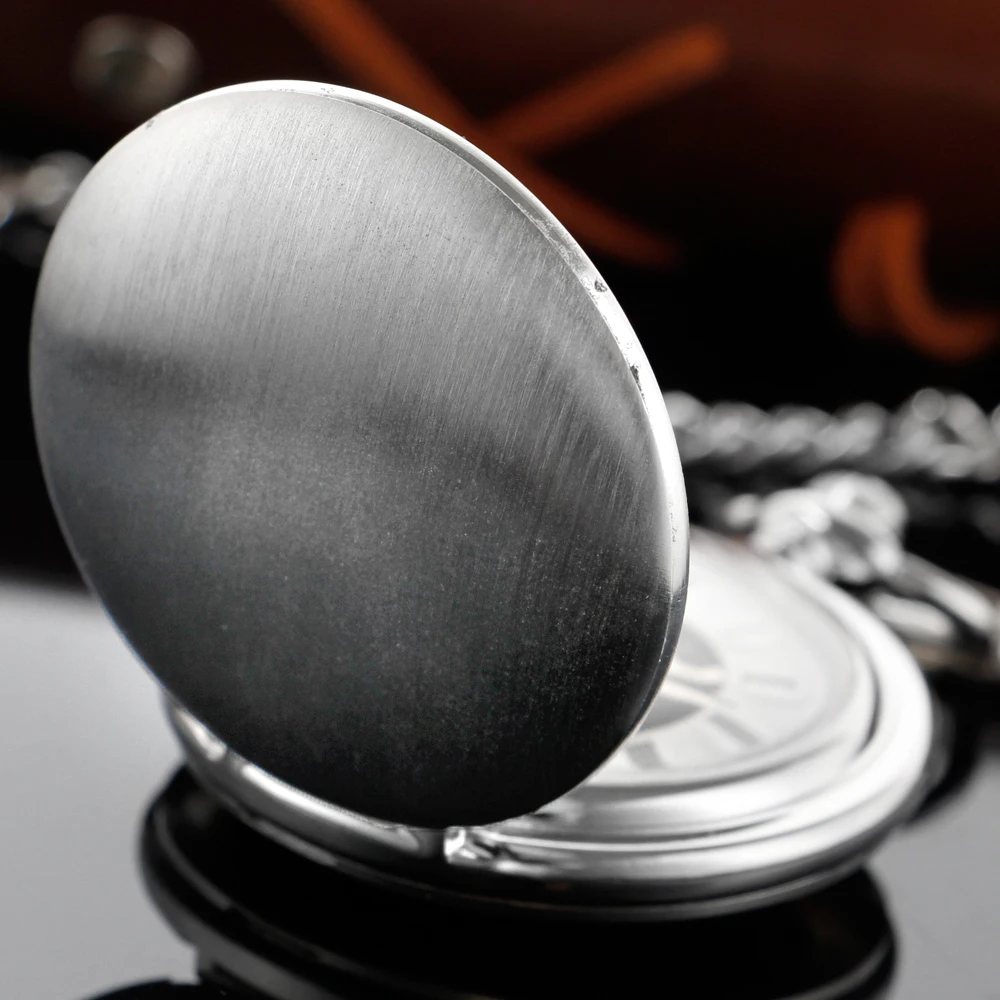 Silver Matte Texture Hollow Digital Steampunk Mechanical Pocket Watch Retro Gentleman Analog Signal Clock Lady Jewelry Gift