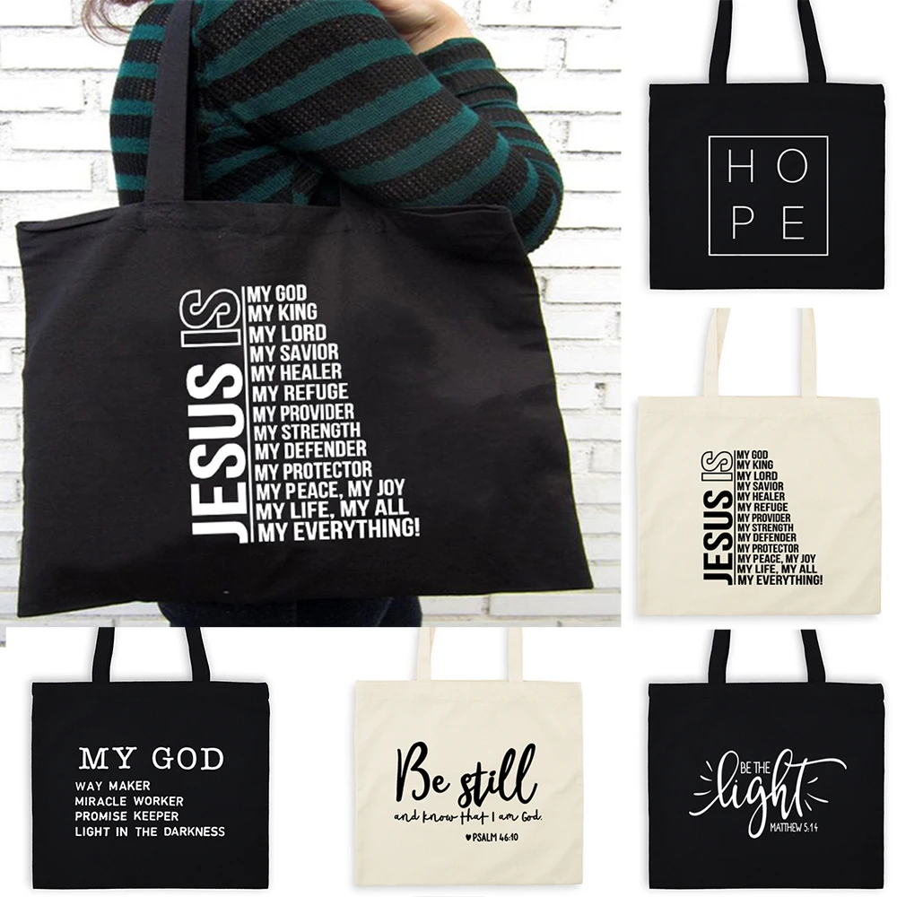 

Be The Light Jesus God Women Zipper Canvas Shoulder Bags Harajuku Aesthetic Reusable Faith Christian Shopping Tote Bag Handbag