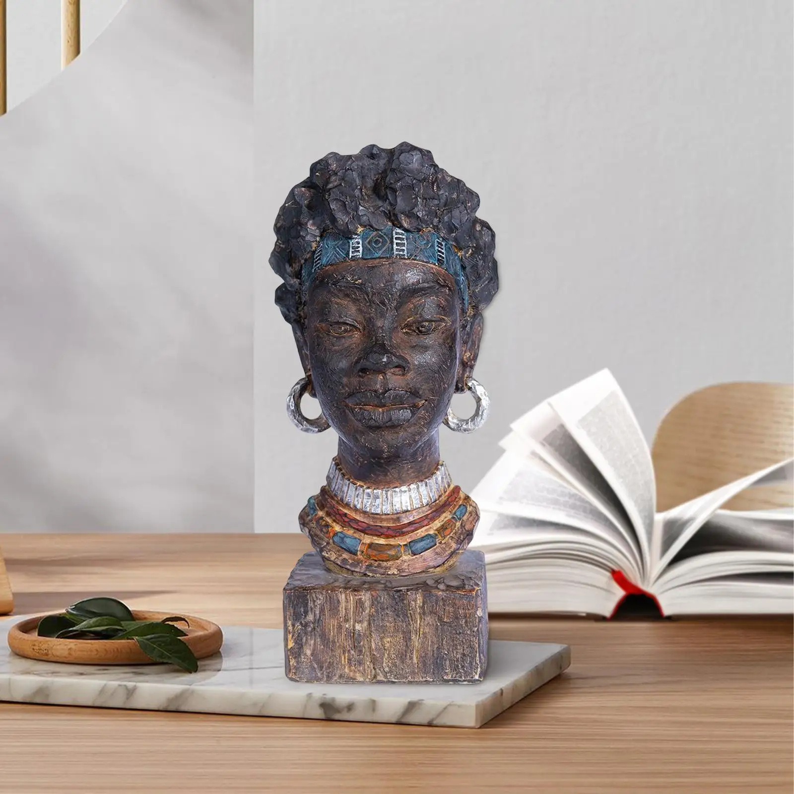 

Creative African Statue Sculpture Tribal Lady Collectible Art Women Resin Figurines for Home Accent Desktop Hotel