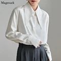 Блузка Женская атласная с длинным рукавом, белая Модная рубашка свободного покроя на пуговицах в винтажном стиле, шикарный офисный Топ, осень 18015 - фото