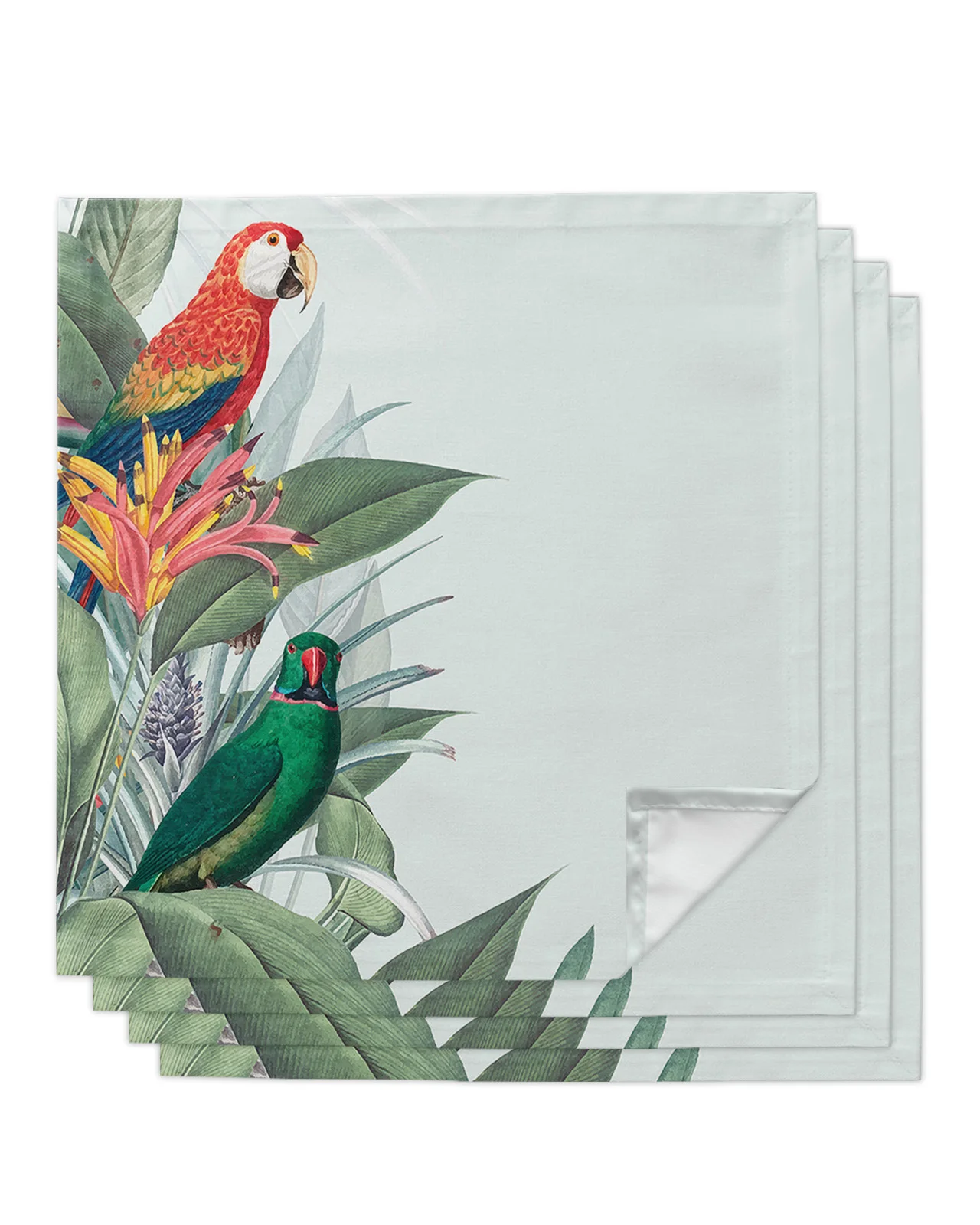 

4pcs Tropical Plants Parrot Square Napkins 50cm Table Napkin Party Wedding Decoration Table Cloth Kitchen Dinner Serving Napkins