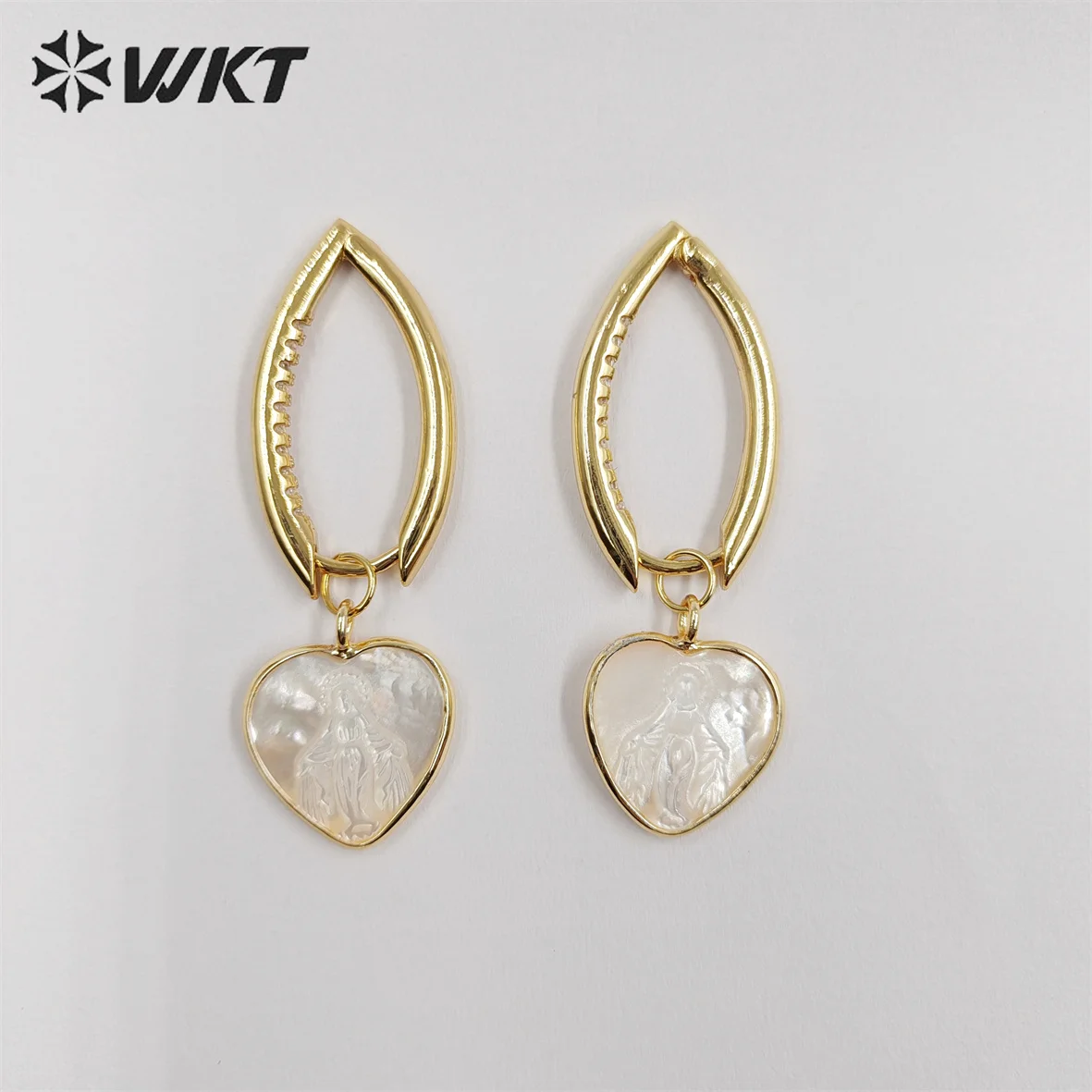 WT-MPE090 WKT 2022 lovely teardrop Love shape MOP shell earrings hot Sale Earrings Gold-plated jewelry high-quality accessory