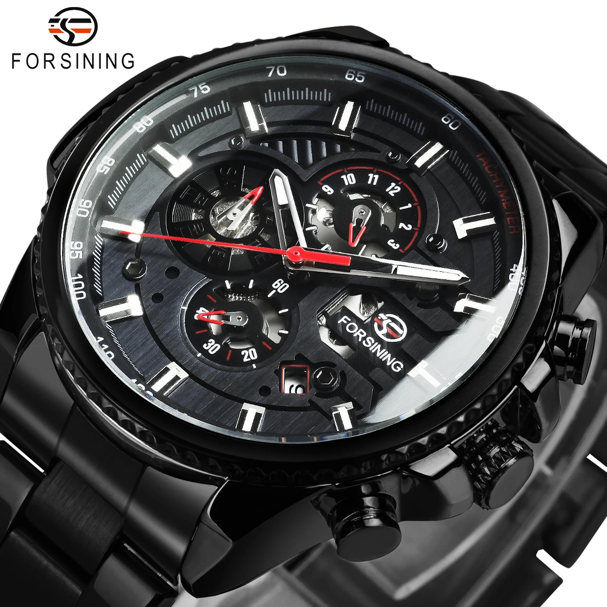 

Forsining Military Automatic Mechanical Watch for Men Three Dial Calendar Top Brand Luxury Sports Watches Stainless Steel Strap