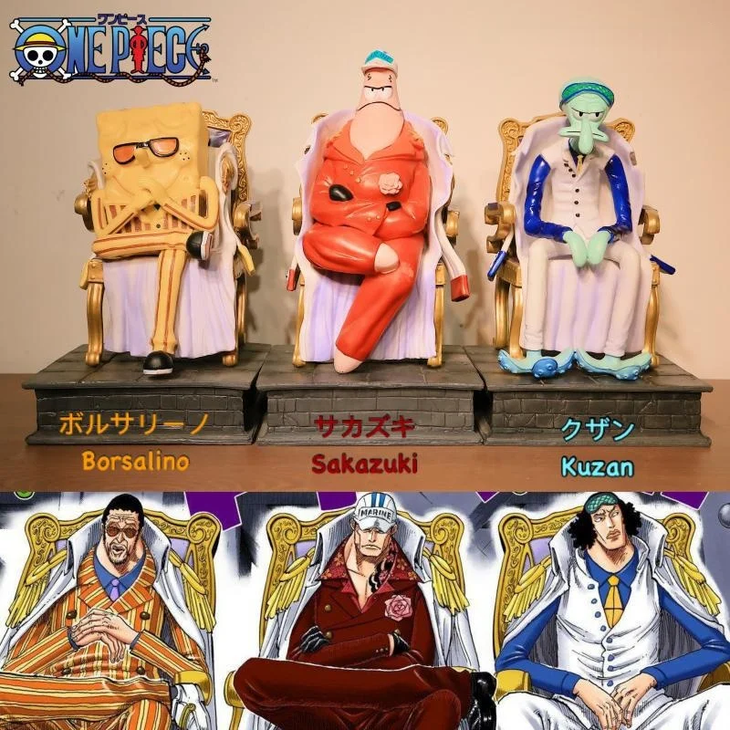 

SpongeBobs Anime Statue Sculpture Navy Three Generals Model Decoration Comic Toy Figure Gifts Home Living Room Decoration Gothic