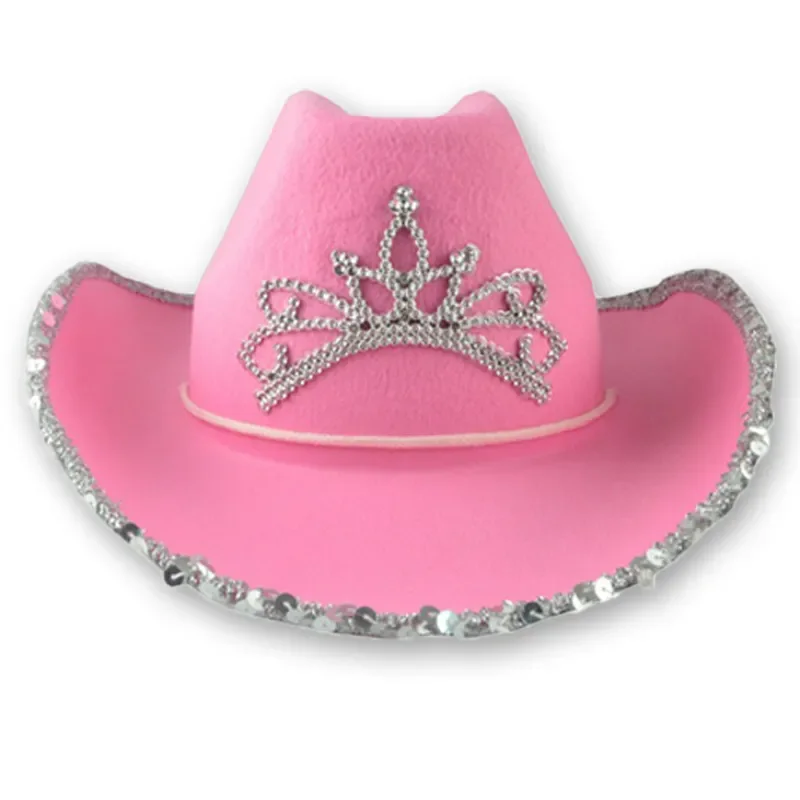 

Cowboy Caps Crown Cowgirl Hat for Women Girl Pink Tiara Cowgirl Hat Holiday Costume Party Hat Feather Edge Fedora Cap