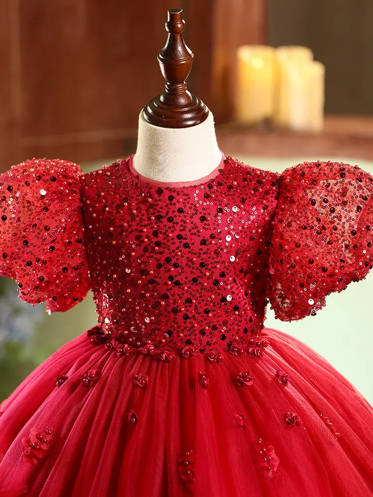 Фото Изысканное вечернее платье для девочек, красное, с эффектом люкс, для дня рождения, выступлений, наряд для подружки невесты на свадьбу №4