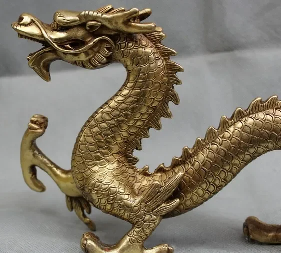 12-дюймовая старая китайская бронзовая позолоченная статуя зодиака Дракона