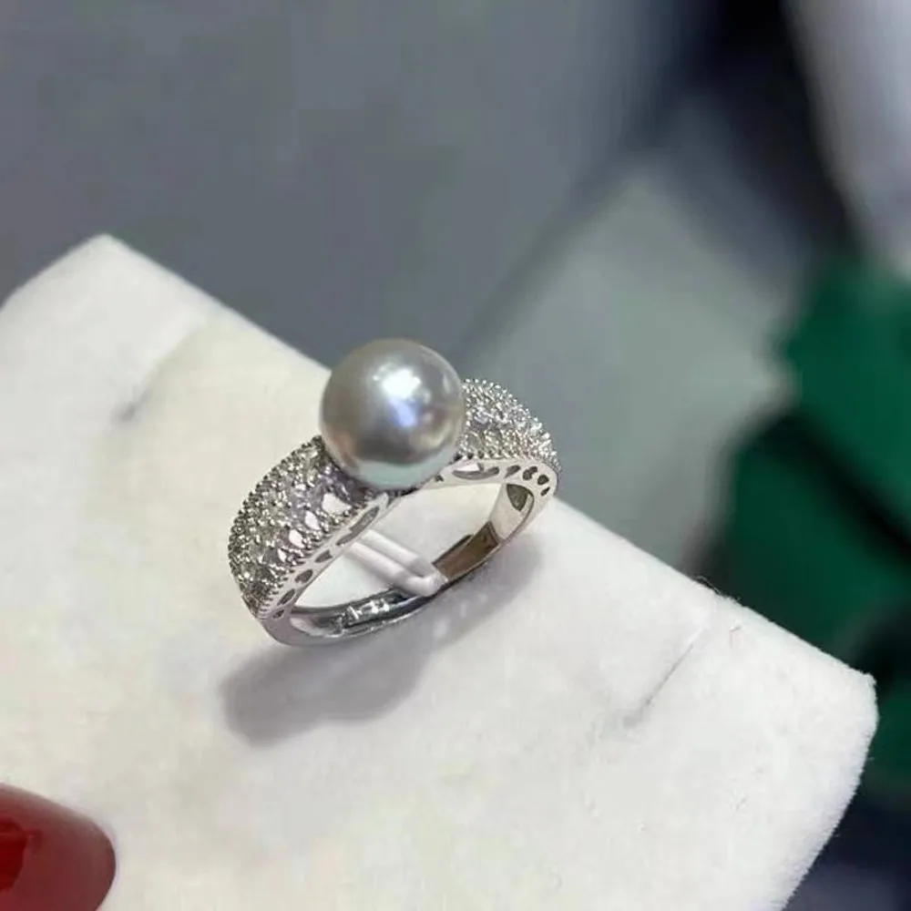 

DIY Pearl Accessories S925 Sterling Silver Jewelry Fashion Gold Ring Empty Fit 8-10mm Beads