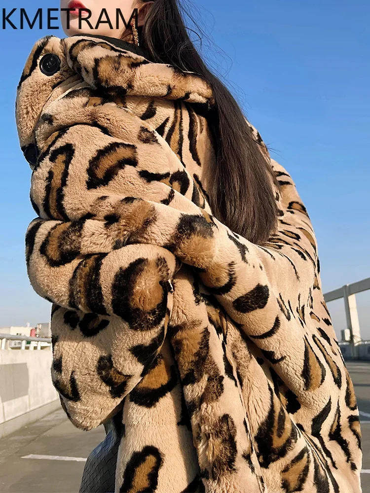 Женская шуба из натурального меха кролика Рекс длинная Меховая куртка с