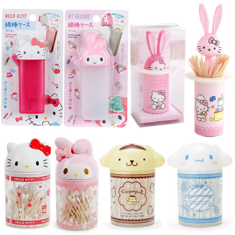 

Sanrioed Cinnamoroll My Melody Purin Kitty Swab Dental Floss Box Cartoon Kawaii Anime Cosmetic Storage Boxs Birthday Party Gift