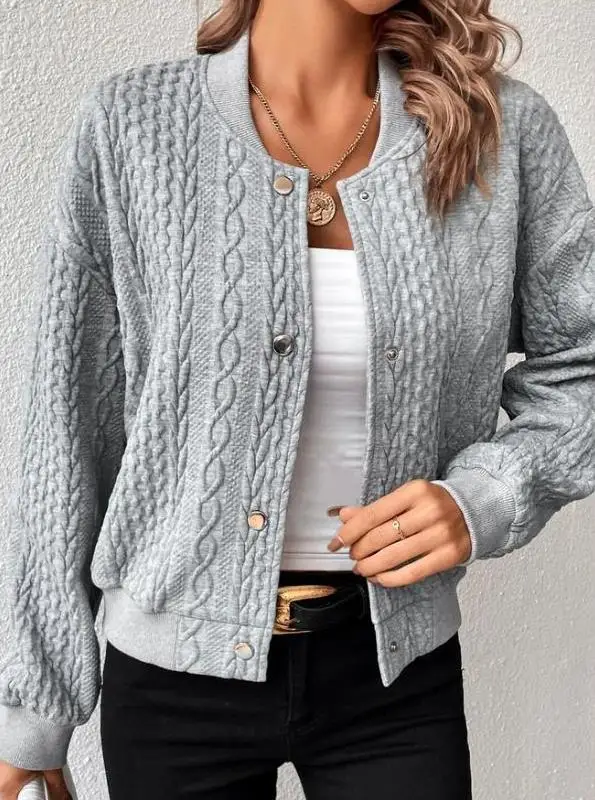 

Women's Comfortable Loose Coat Jacquard Stand Collar Single Breasted Tops Fashion Baseball Uniform for Women