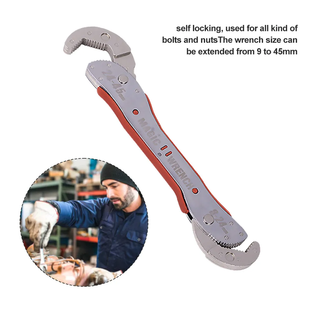 

Регулируемый самоблокирующийся гаечный ключ 9-45 мм, профессиональный Сантехнический инструмент, универсальный ключ для труб, для раковины ...