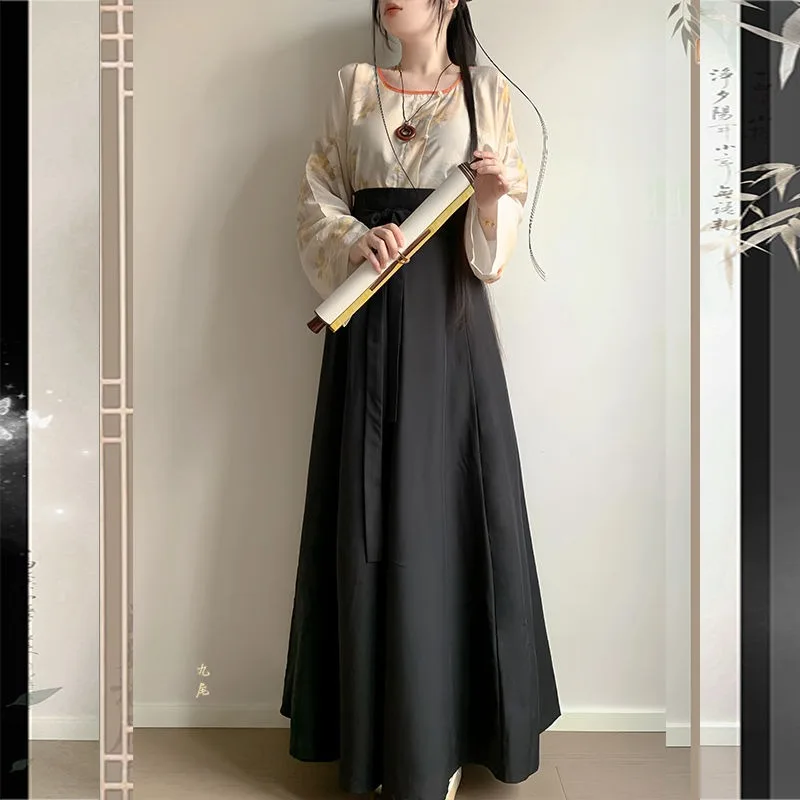 Женский древний китайский костюм с круглым вырезом и длинными рукавами топ