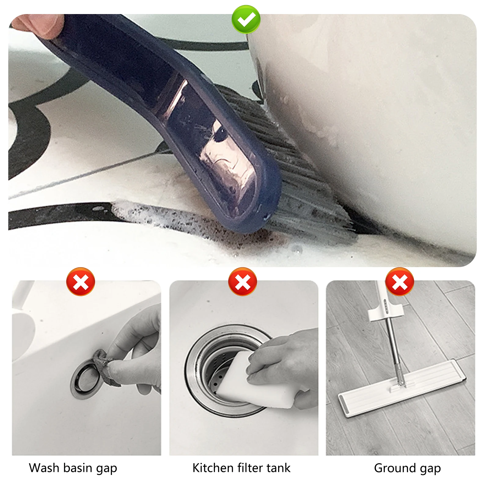 2/4pcs Shower Door Rail Cleaning Brushes Hide Dirt Clip 2-in-1 Sink Bathtub Scrubbers Hard Bristle for Bathroom Kitchen - купить по