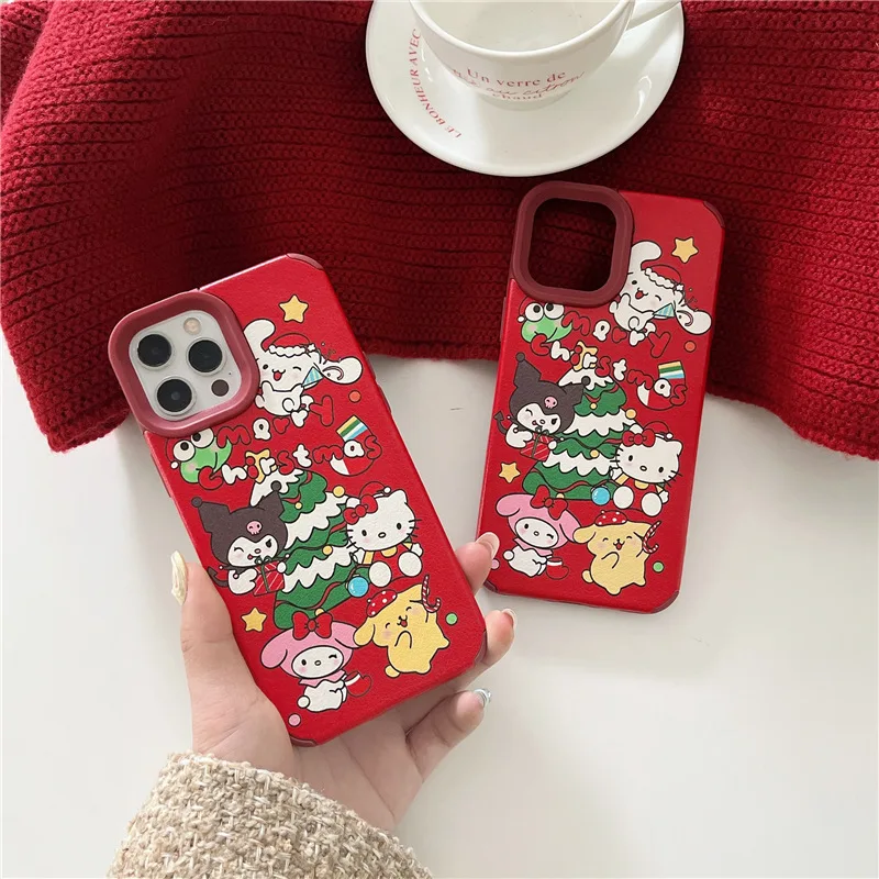 

Kawaii Sanrio аниме Моя Мелодия Hello Kitty Kuromi милый мультфильм Рождество IPhone15 простой 14promax мобильный телефон женское сердце