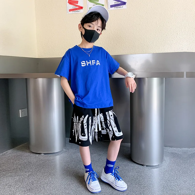 

Children Handsome Casual Short Sleeve Clothing Set Kids Short Trousers Letter Printing T-shirt Top Sport Suit Teen New Tracksuit