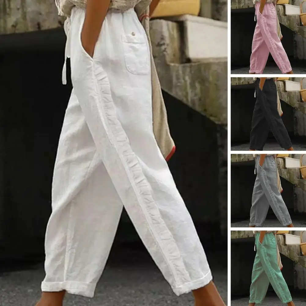 

Pants for Women 2023 Spring Fashion Hollow Out Lace Patch Pocket Design Casual Plain Daily Long Vacation Pants Y2K Streetwear
