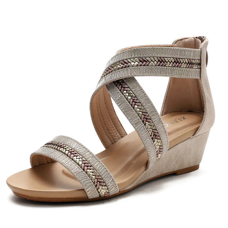 

2022 Woman Sandals Rome Summer Wedge 5 CM Sandals Female zipper Women Shoes Comfortable Ladies Plus Size 42