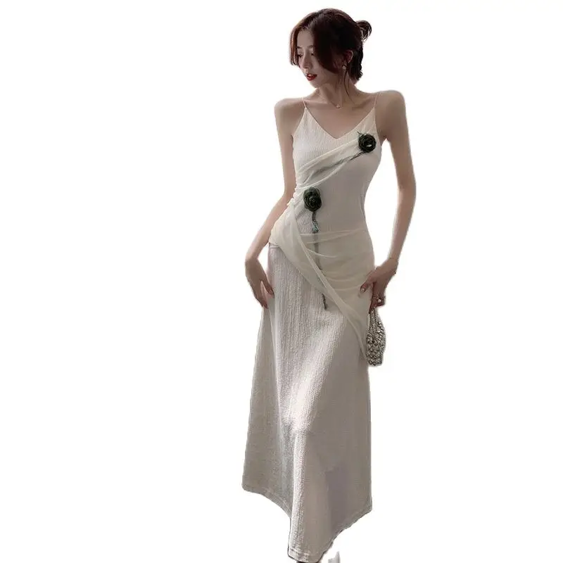 

2023 Summer Elegant Pretty V-Neck Backless Slip Dress Women's Clothing Chic Unique Strap Party Cocktail Dresses AC584