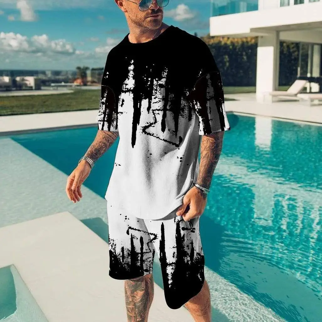

2022 Men's T-Shirt Sets 3D Digital Printed T-Shirts Fashion Casual Shorts Inkjet Patterns