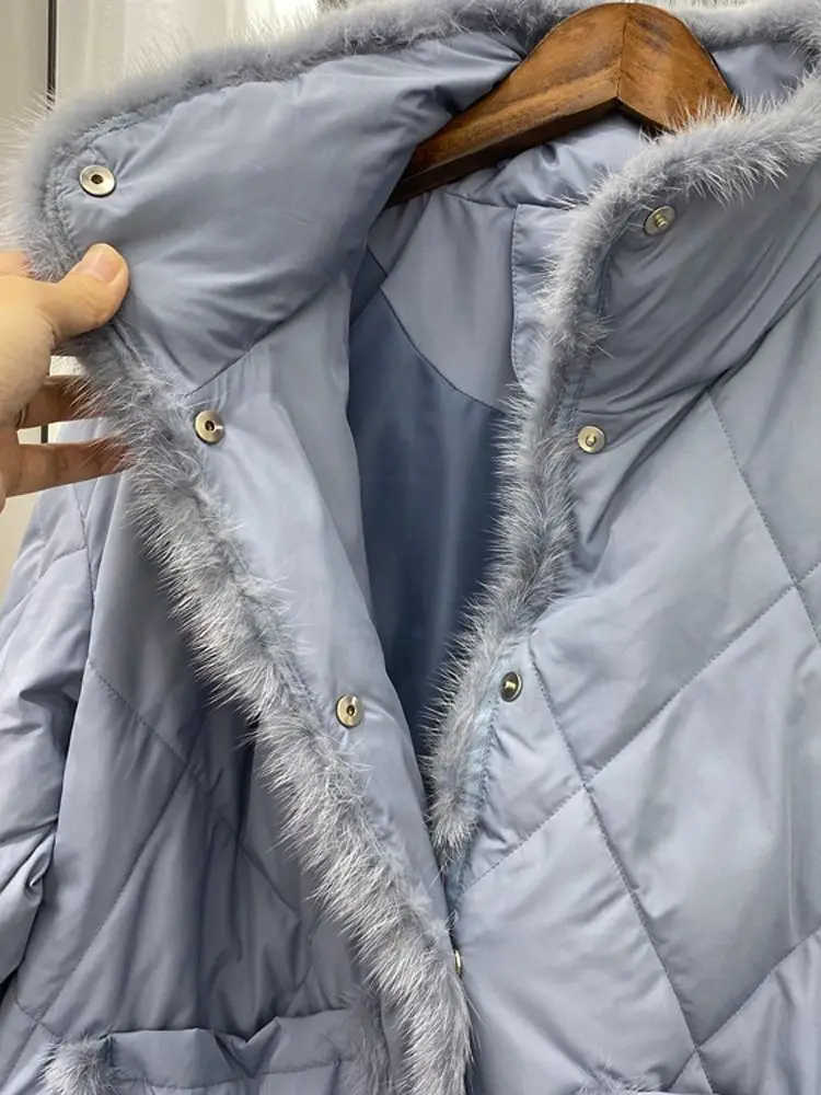 Women Patchwork Mink Hair  Down Jacket New Casual Style Autumn Winter White Duck Down Coats And Parkas Female Outwear