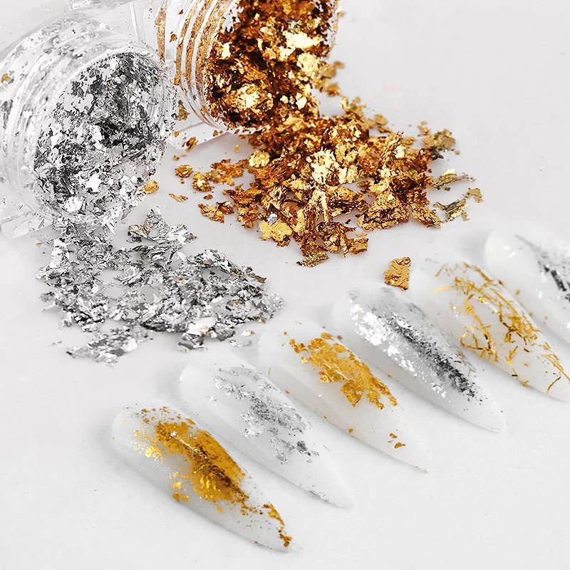 Gold foil paper tin foil pieces champagne gold silver nail art jewelry diy nail jewelry cosmetic wholesale DN15