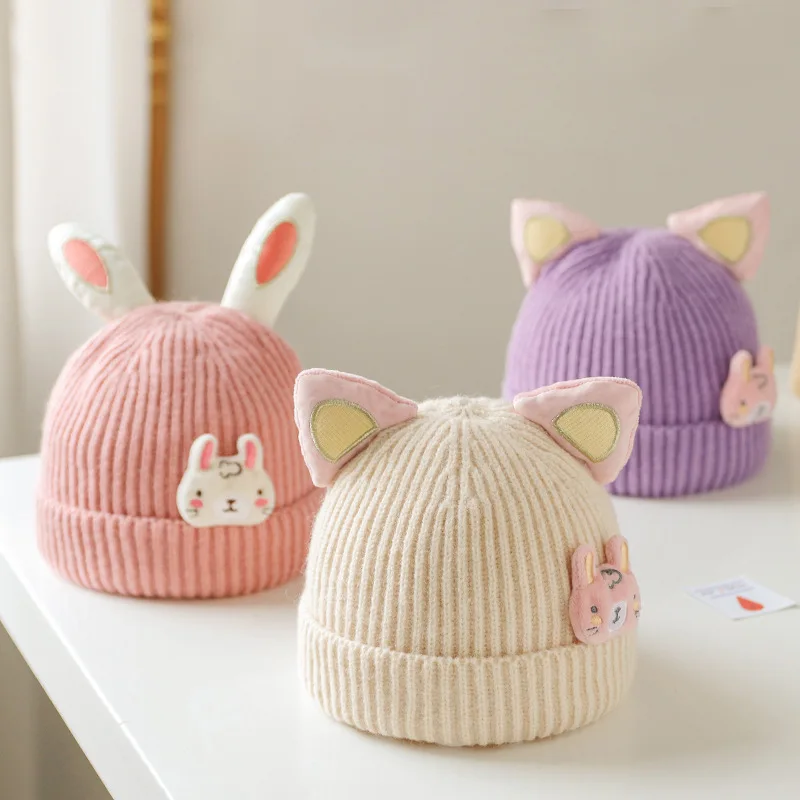 

Baby Hat Autumn Winter Children's Warm Thick Toddlers Hooded Hats for Boys Girls Cute Knitted Wool Cartoon Hat for Newborn Baby