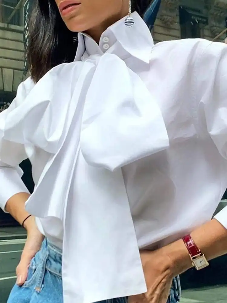 

Celmia Elegant Long Sleeve White Tops Summer Women Office Lady Commuting Blusas Fashion Bow Tie Buttons White Shirts Femininas