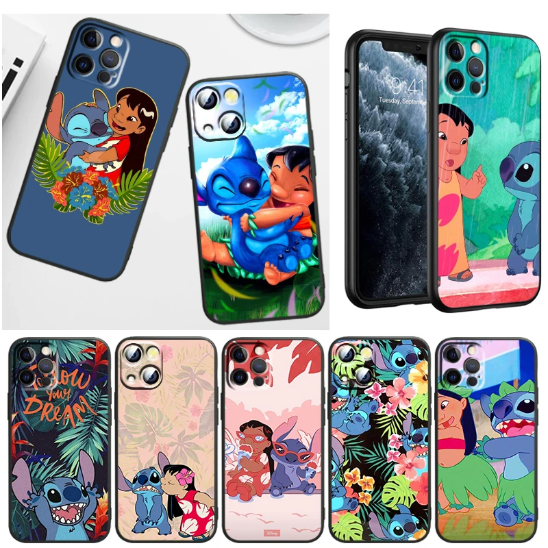 

Disney Stitch Lilo For iPhone 14 13 12 11 Pro Max Mini XS Max X XR 7 8 Plus 5S Silicone Black Shell Phone Case