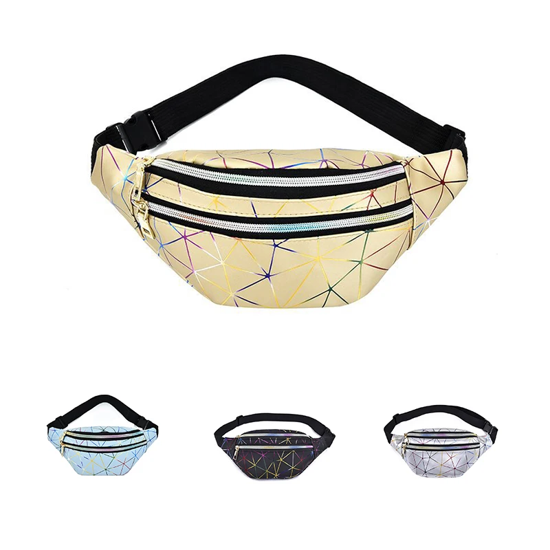 Fashion Geometric Sports Running Waterproof Waist Bag Sling Crossbody Custom Holographic Fanny Pack Waist Belt Pack Travel