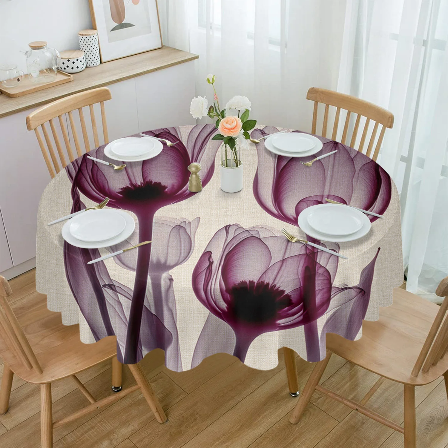 

Tulip Flower Abstract Round Tablecloth Party Kitchen Dinner Table Cover Holiday Decor Waterproof Tablecloths coffee picnic mat
