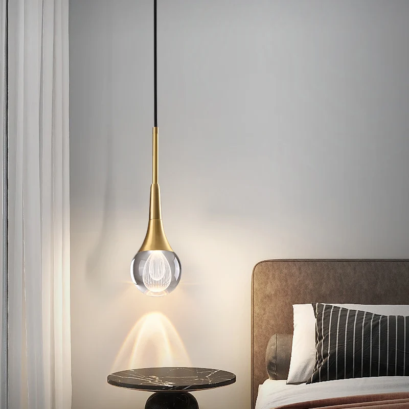 

Modern minimalist copper crystal chandelier light luxury restaurant lamp bar restaurant bedroom bedside single head chandelier