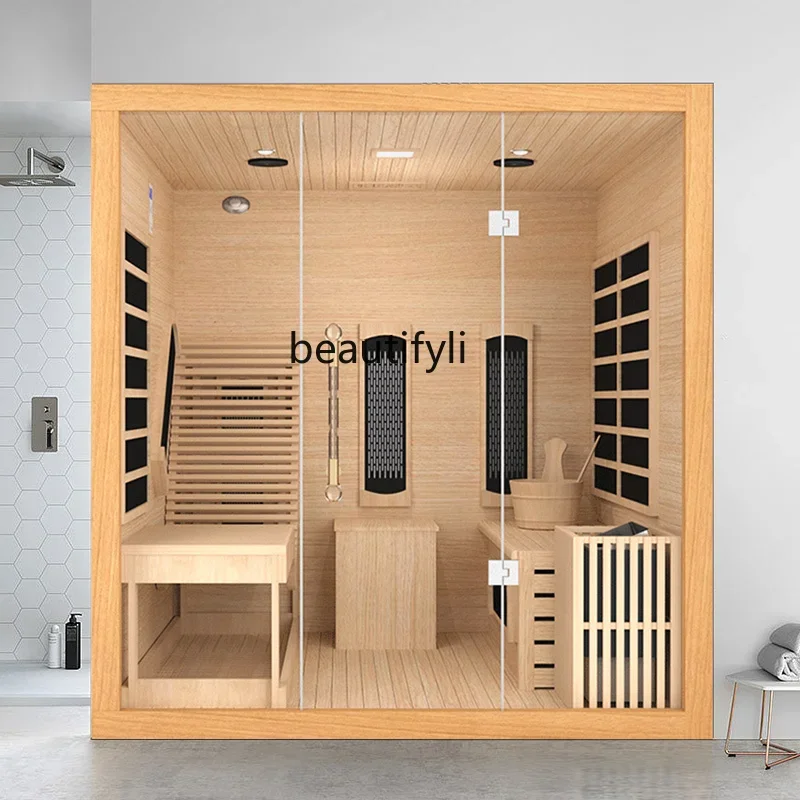 R Бытовая паровая комната из цельного дерева сауна двойная система сухая пара