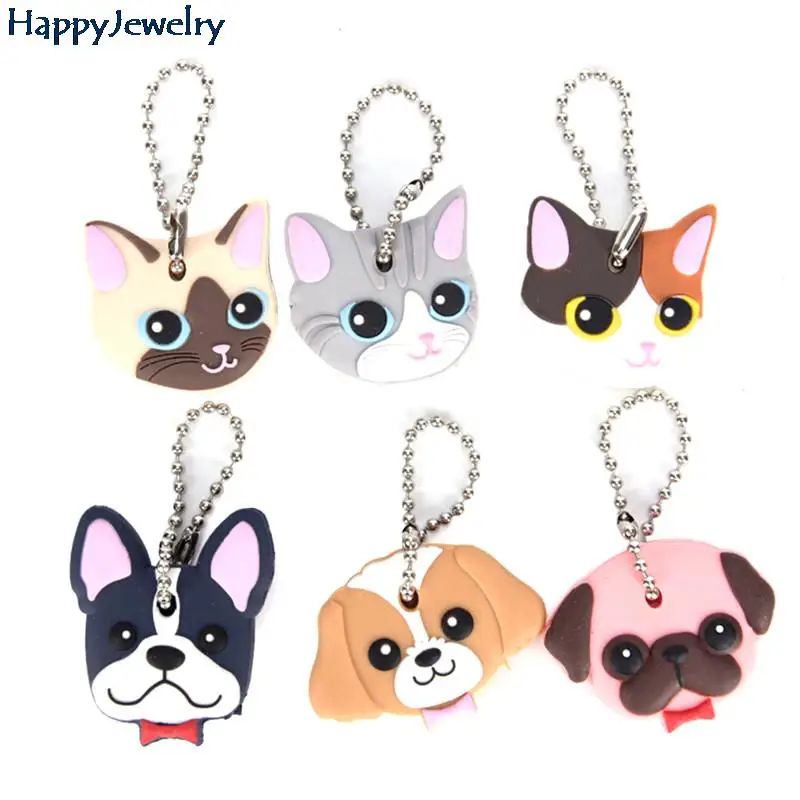 

1Pc Silicone Key Ring Cap Head Cover Keychain Case Shell Dog Cat Animals Shape Lovely Jewelry Gift
