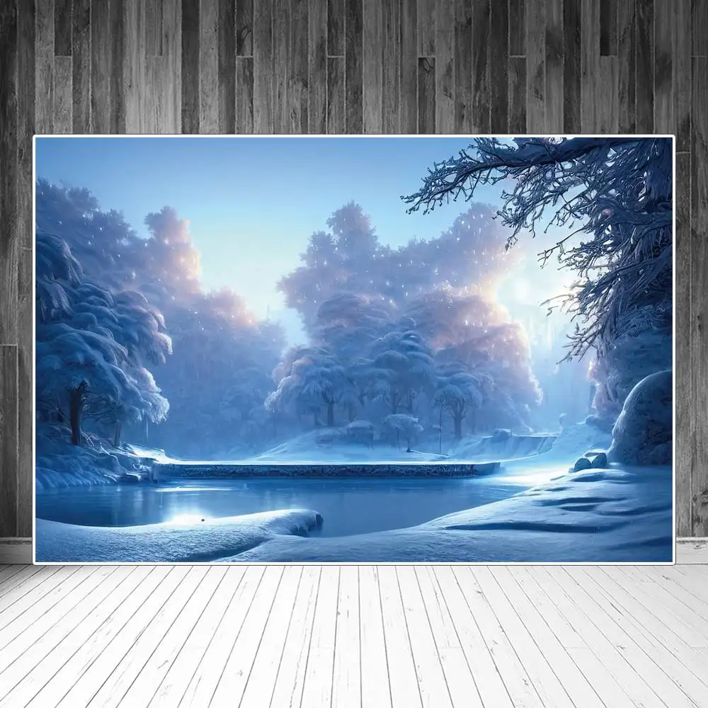 

Fantasy Frozen Forest Backdrops Photography Party Decoration Winter Snowy Lake Mountain Trees Custom Baby Photozone Backgrounds