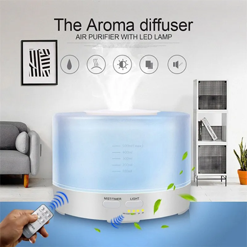 

500ml Water Replenishing Instrument Humidifier Non-Printed Wood Grain Aroma Diffuser Colorful Light Aroma Diffuser