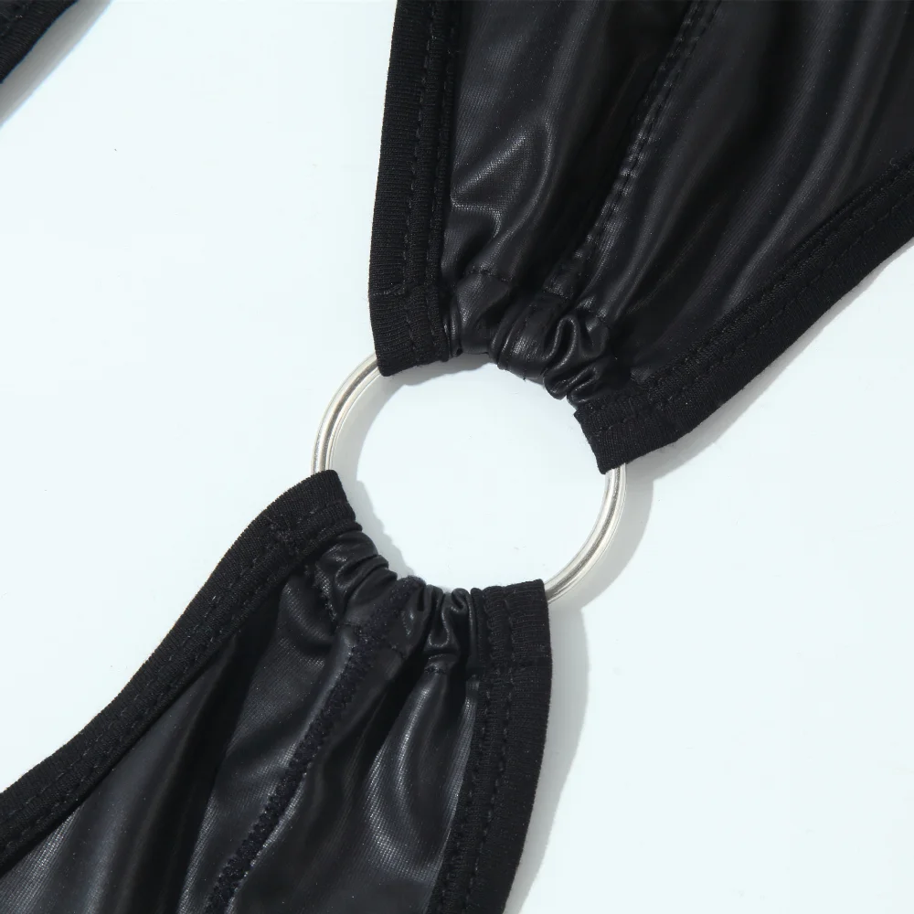 Men's Imitation Patent Leather Wrestling Suit One Piece Suit Beach Corset Back Hollowed Out Briefs Breathable Comfortable