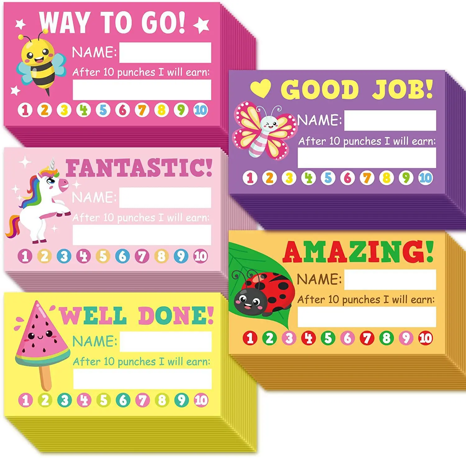 

50Pcs Cartoon Kids Reward Incentive Punch Cards For Children Students Motivated Teacher Teaching Small Business