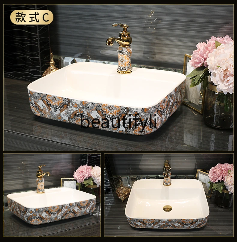 Керамическая настольная раковина прямоугольная в скандинавском стиле