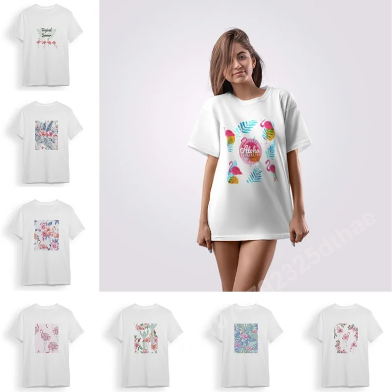 

Flamingo Pattern T-Shirts Women Clothing Summer Plant Short Sleeve Tops Female Harajuku Tees Oversized Cute Graphic T Shirt