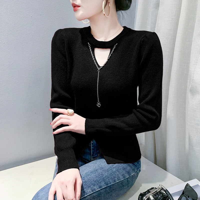 Новый дизайн бархатный ажурный женский осенне-зимний пуловер с длинными