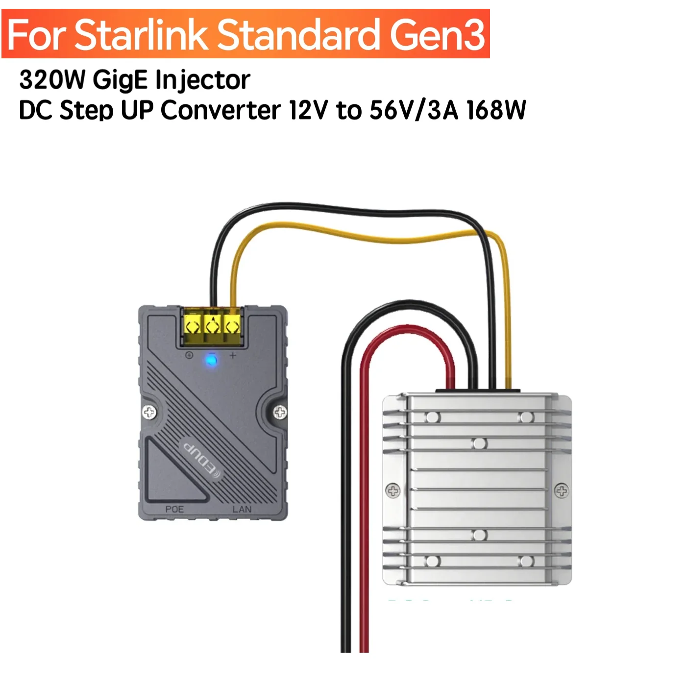 

EDUP SK9603GSPRO Starlink Gen3 PoE Инжектор 320 Вт Адаптер питания Защита от перенапряжения и электростатического разряда Преобразователь постоянного тока от 12 В до 56 В 3 А 168 Вт Starlink V3